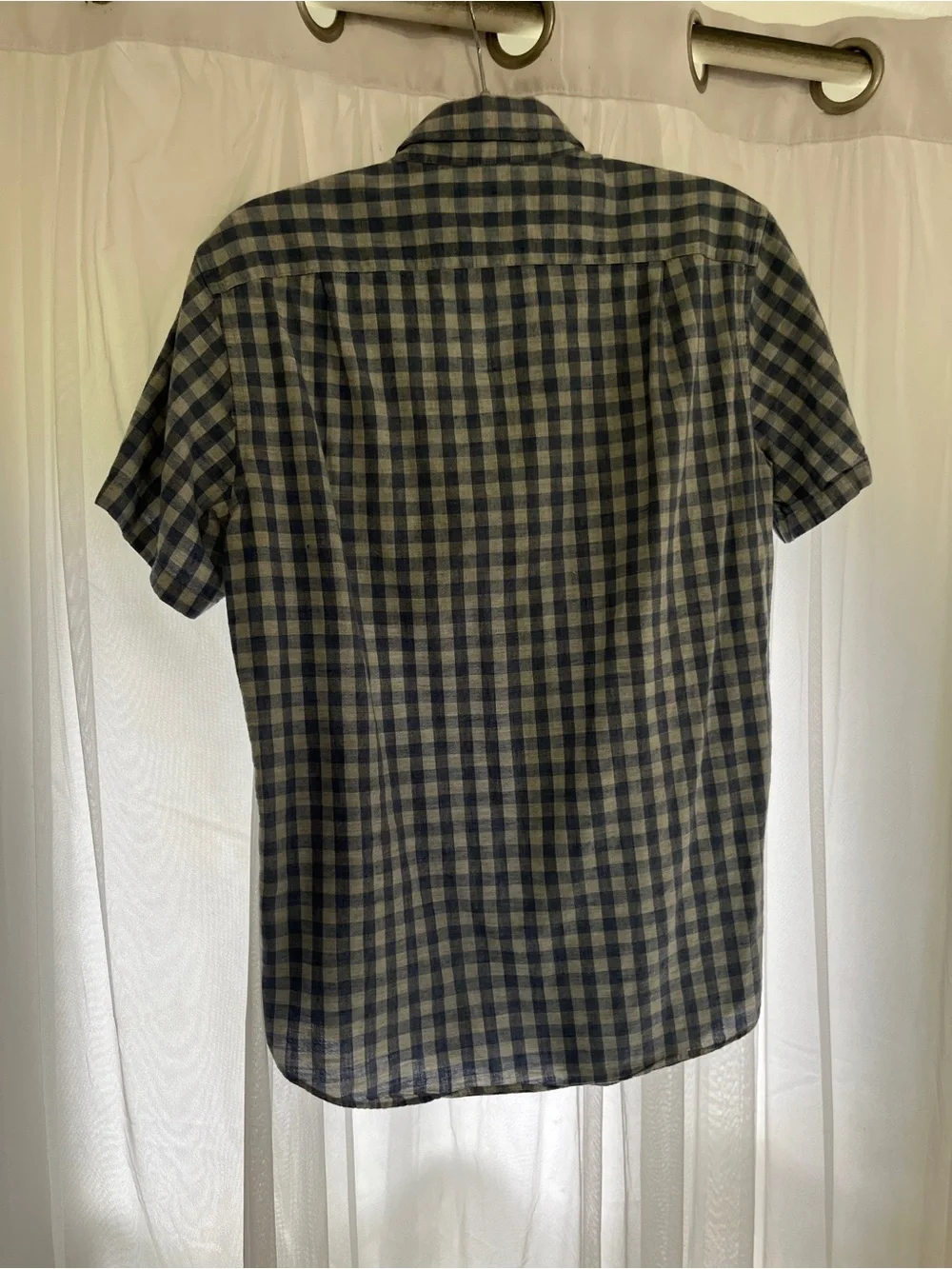 J. Crew Navy Gingham Short-Sleeve Button Shirt preppy homespun 100% cotton small